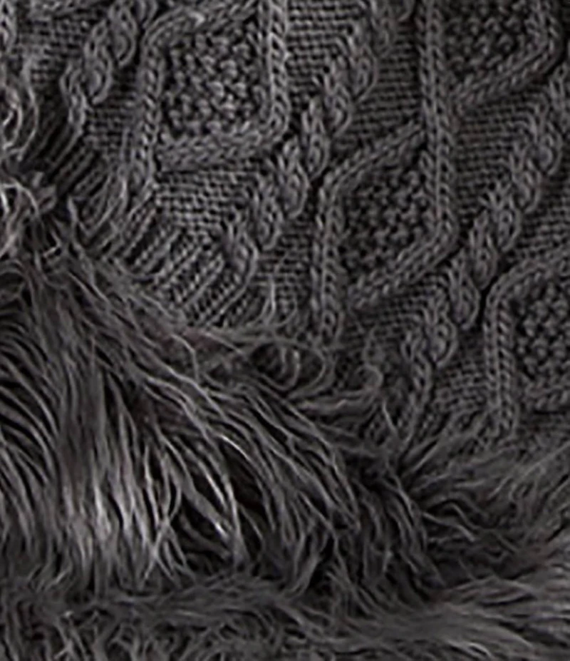 HiEnd Accents Chunky Cable Knit with Mongolian Fur Throw