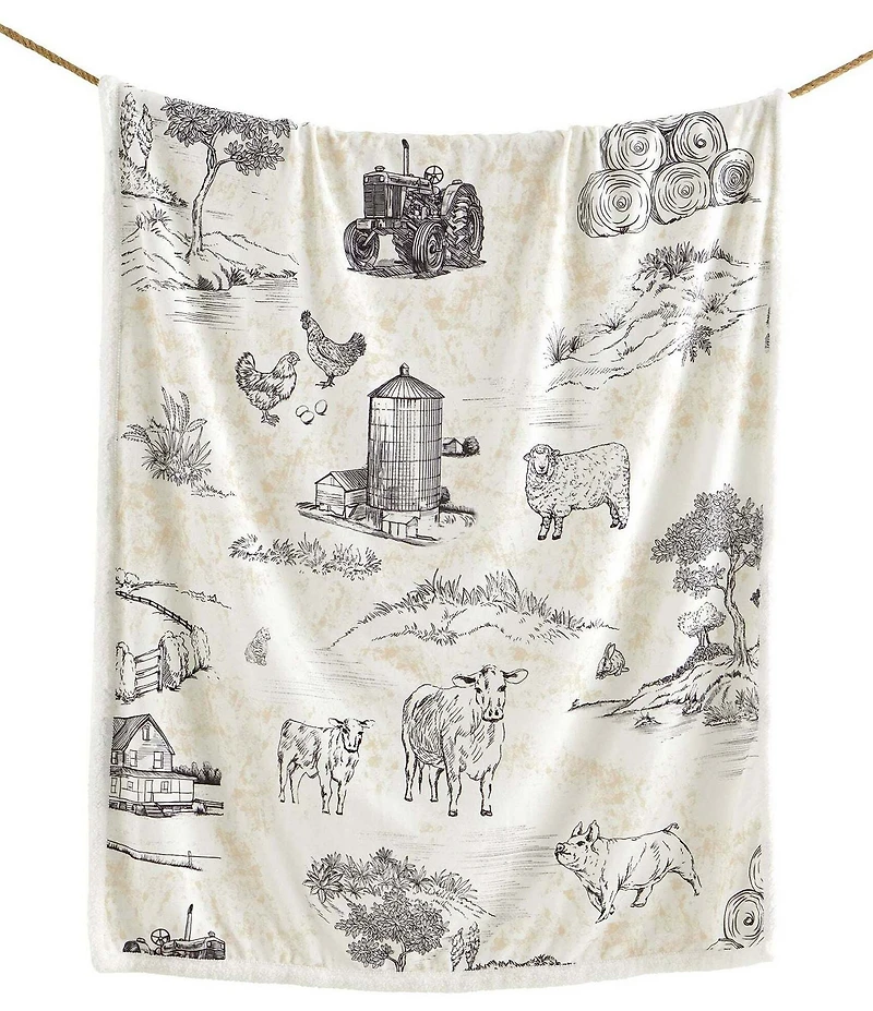 HiEnd Accents Farm Life Campfire Sherpa-Backed Throw and Accent Pillow Set