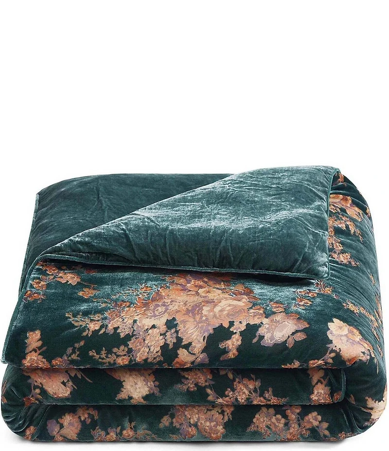 HiEnd Accents Josephine Floral Burnout Faux Silk Velvet Flanged Throw