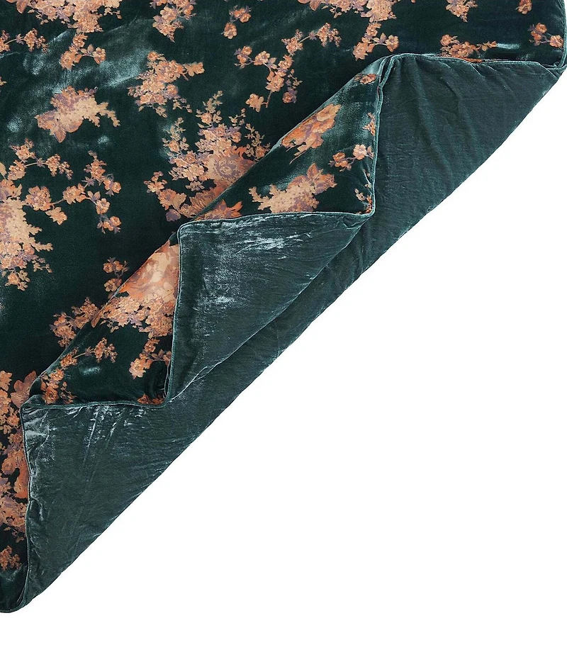 HiEnd Accents Josephine Floral Burnout Faux Silk Velvet Flanged Throw