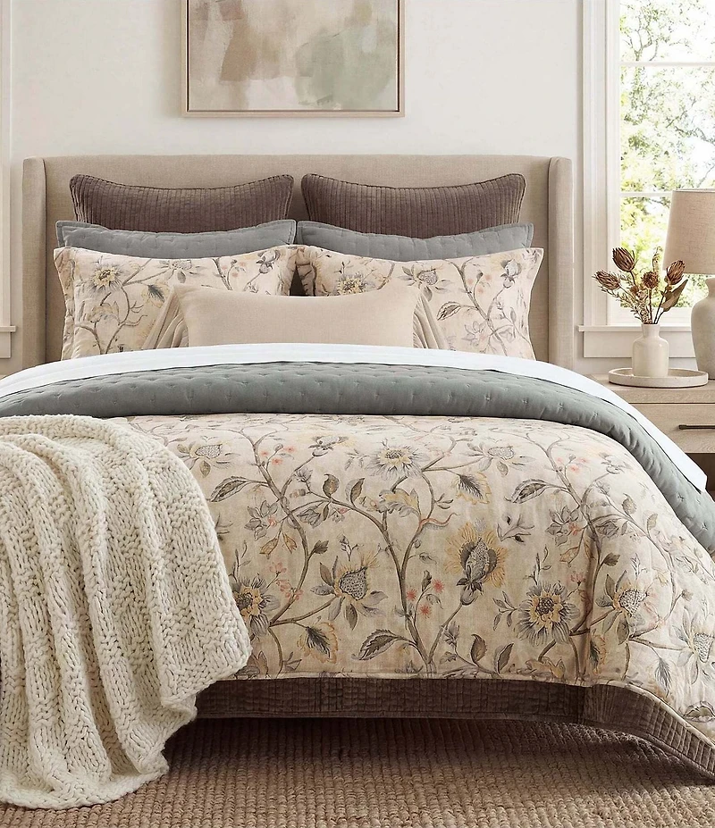 HiEnd Accents Penrose Collection Floral Washed Linen Duvet Cover Mini Set