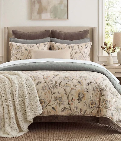 HiEnd Accents Penrose Collection Floral Washed Linen Duvet Cover Mini Set
