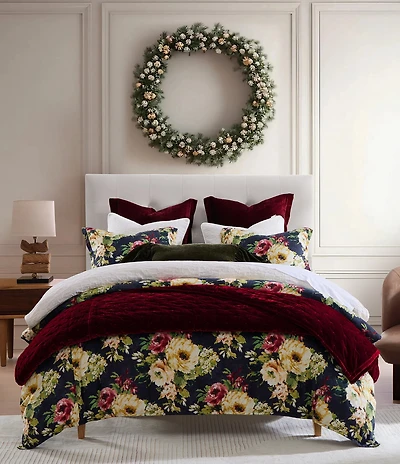 HiEnd Accents Peony Collection Watercolor Floral Printed Washed Linen Comforter Mini Set