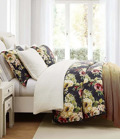 HiEnd Accents Peony Collection Watercolor Floral Printed Washed Linen Comforter Mini Set