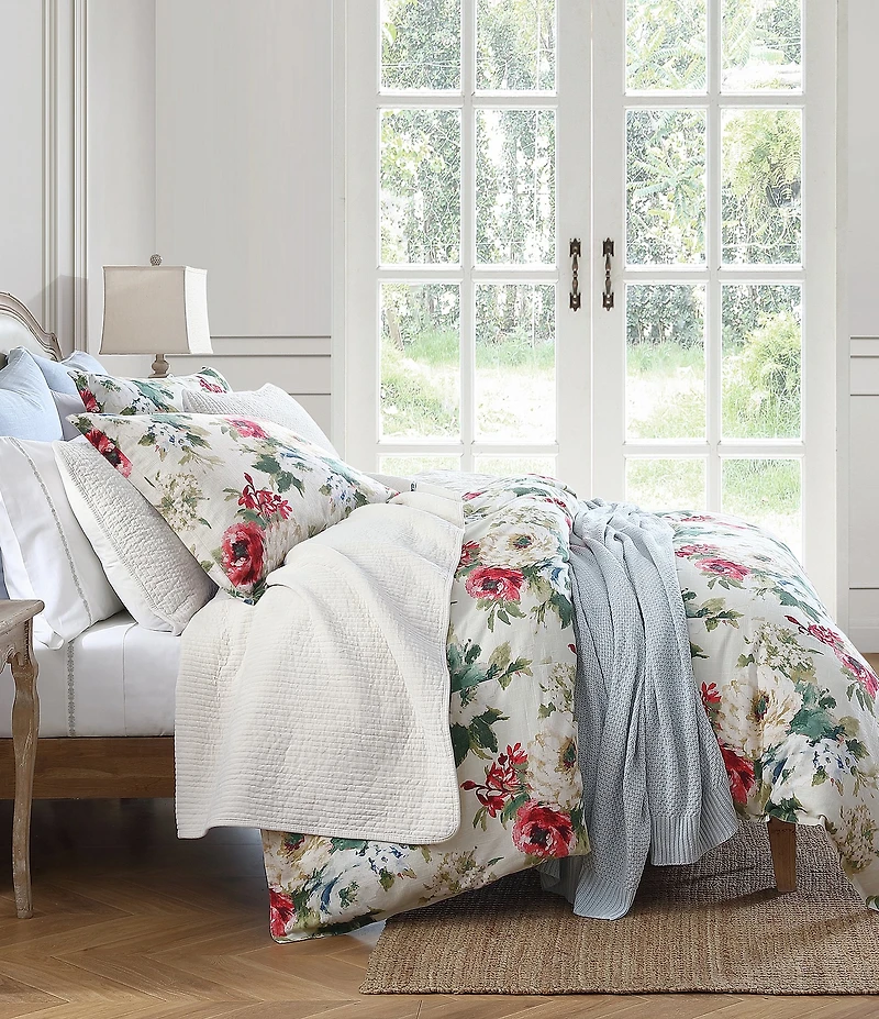 HiEnd Accents Peony Collection Watercolor Floral Printed Washed Linen Duvet Cover Mini Set