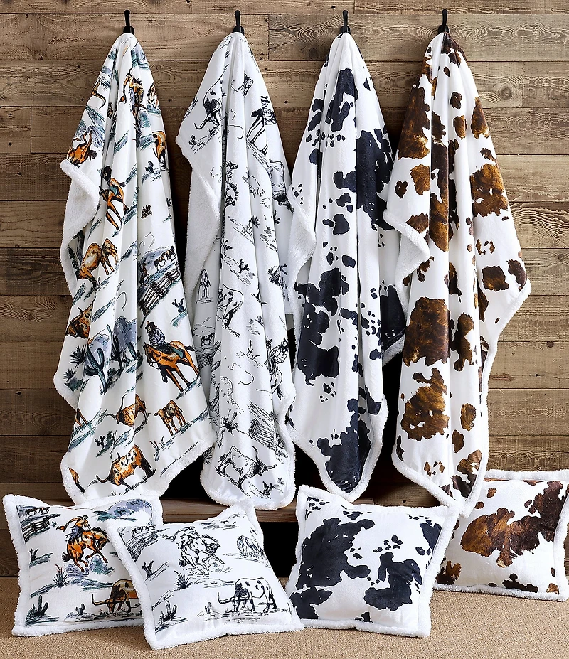 HiEnd Accents x Indigo Hill Ranch Life Western Toile Campfire Sherpa Throw