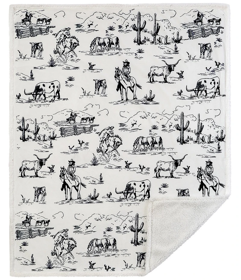 HiEnd Accents x Indigo Hill Ranch Life Western Toile Campfire Sherpa Throw