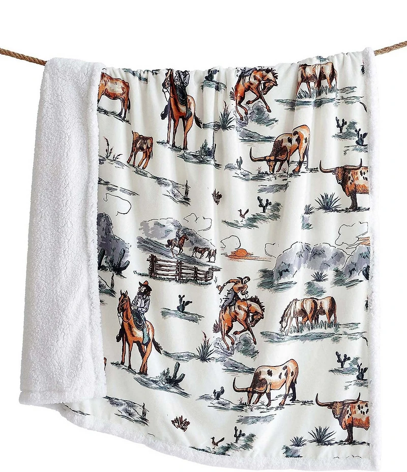 HiEnd Accents x Indigo Hill Ranch Life Western Toile Campfire Sherpa Throw