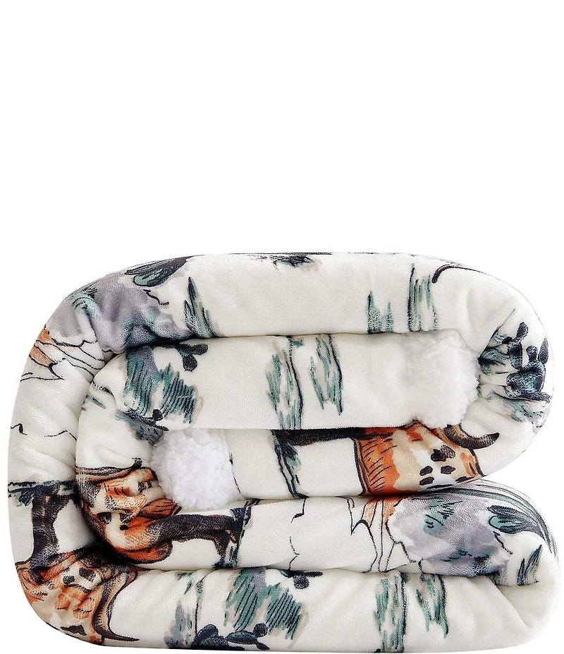 HiEnd Accents x Indigo Hill Ranch Life Western Toile Campfire Sherpa Throw