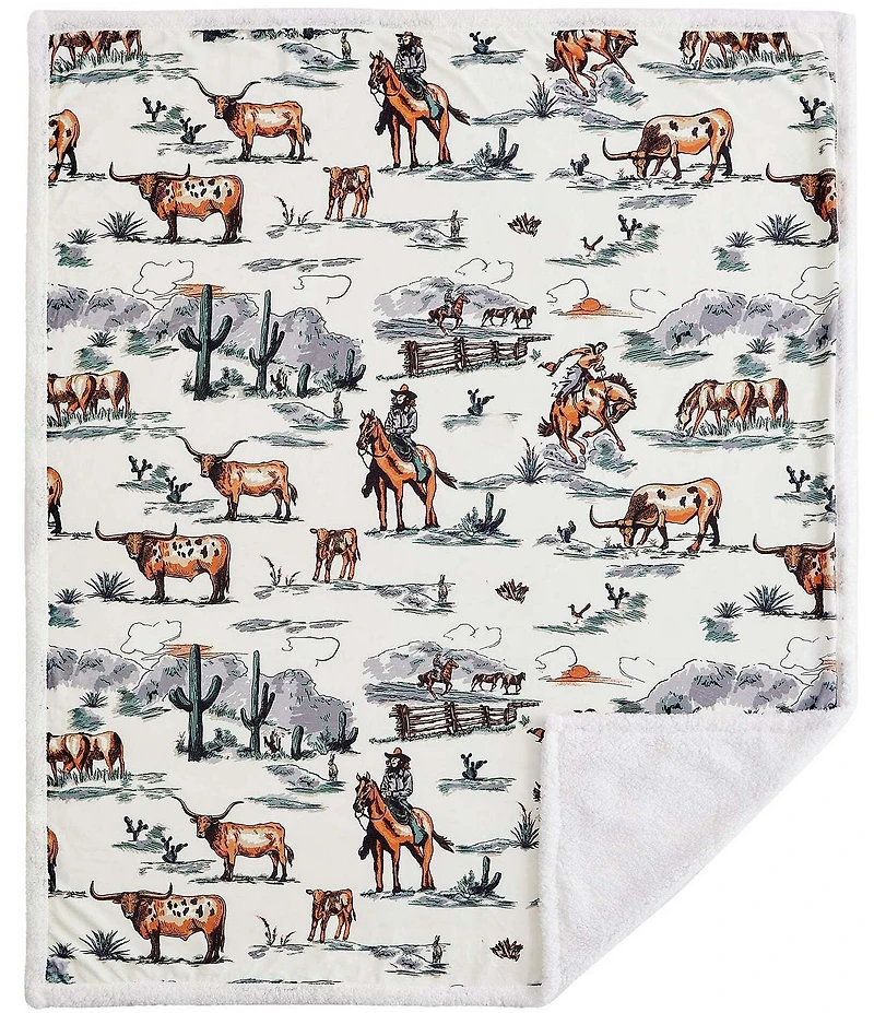 HiEnd Accents x Indigo Hill Ranch Life Western Toile Campfire Sherpa Throw