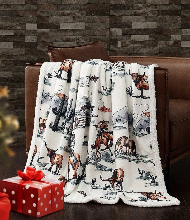 HiEnd Accents x Indigo Hill Ranch Life Western Toile Campfire Sherpa Throw
