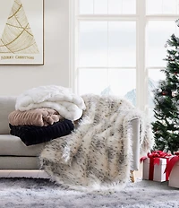 HiEnd Accents Ruched Faux Rabbit Fur Collection Double-Sided Throw Blanket