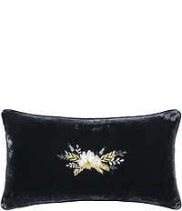 HiEnd Accents Stella Collection Western Floral Embroidered Faux Silk Velvet Lumbar Pillow