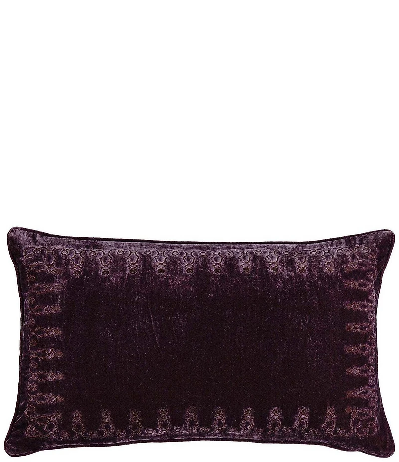 HiEnd Accents Stella Silk Velvet Embroidered Lumbar Pillow