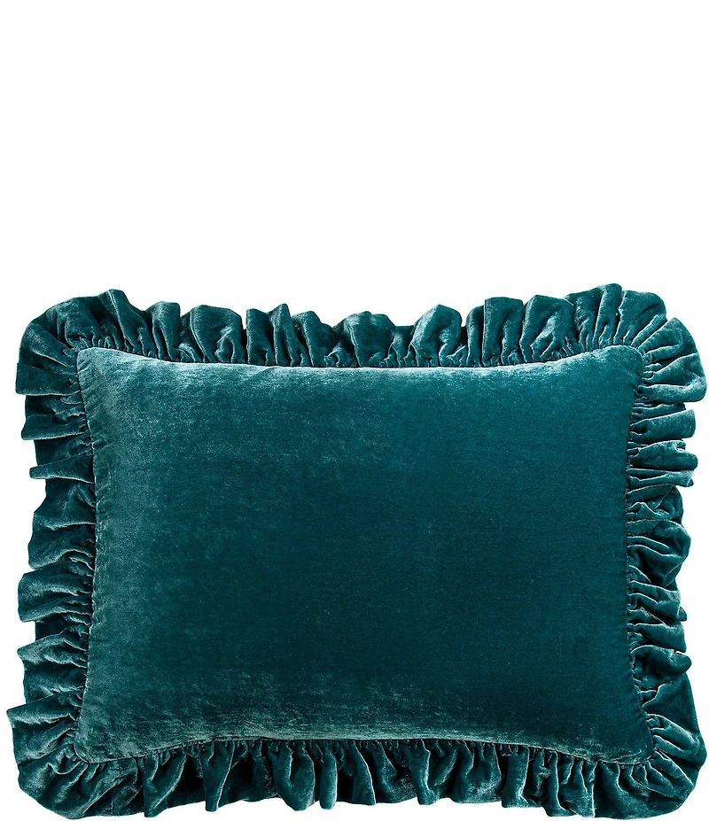 HiEnd Accents Stella Faux Silk Velvet Ruffled Oblong Pillow