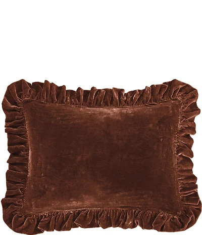 HiEnd Accents Stella Faux Silk Velvet Ruffled Oblong Pillow