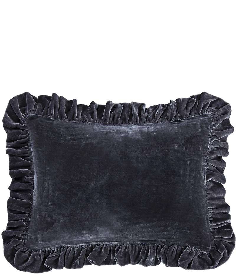 HiEnd Accents Stella Faux Silk Velvet Ruffled Oblong Pillow