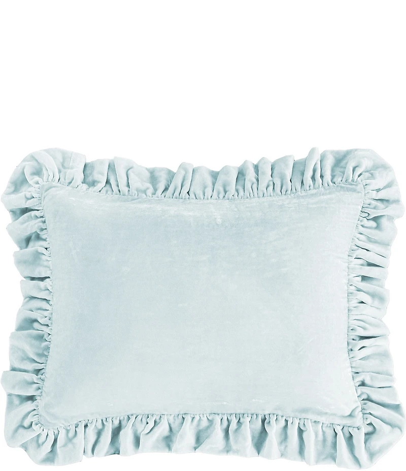HiEnd Accents Stella Faux Silk Velvet Ruffled Oblong Pillow