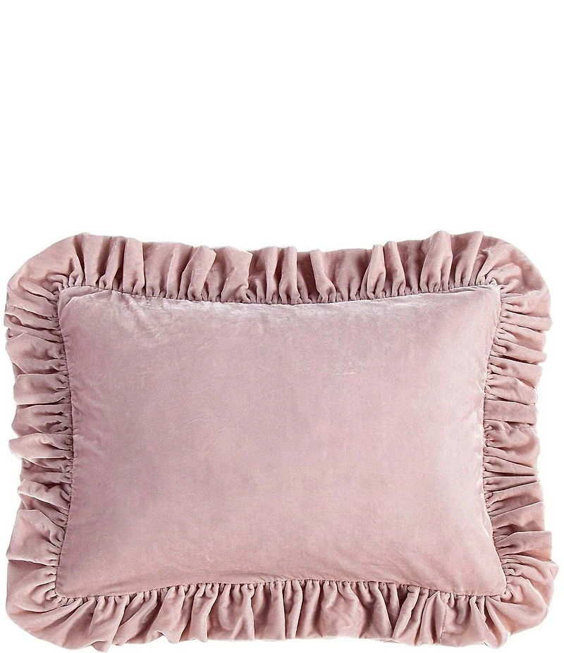HiEnd Accents Stella Faux Silk Velvet Ruffled Oblong Pillow