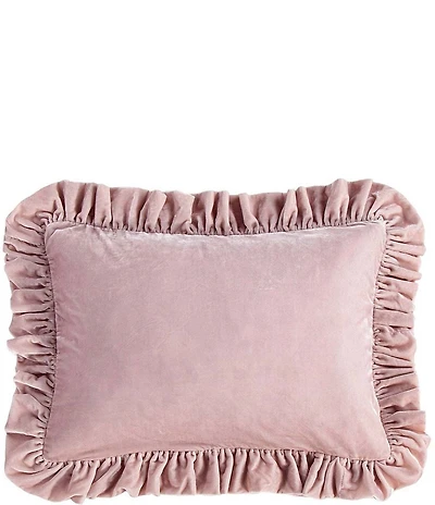 HiEnd Accents Stella Faux Silk Velvet Ruffled Oblong Pillow