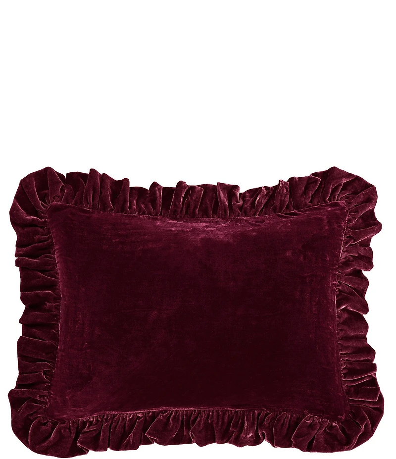 HiEnd Accents Stella Faux Silk Velvet Ruffled Oblong Pillow