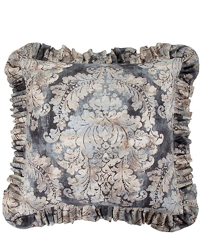 HiEnd Accents Victoria Damask Print Ruffled Euro Sham