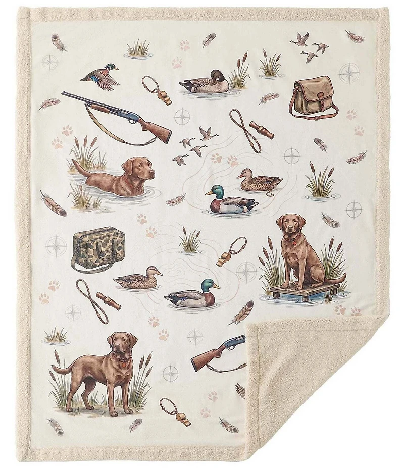 HiEnd Accents x Indigo Hill Duck Camp Campfire Hunting Sherpa Throw Blanket