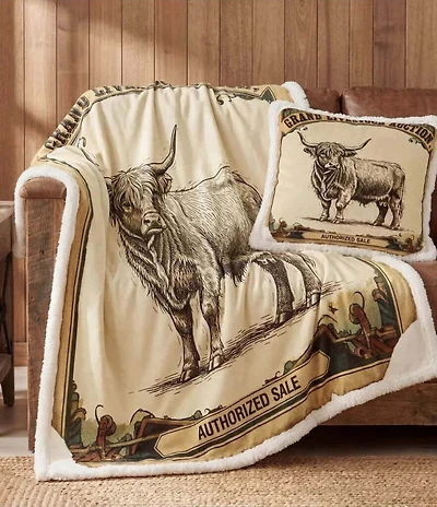 HiEnd Accents x Indigo Hill Highland Cow Campfire Sherpa Accent Pillow & Throw Blanket Mini Set