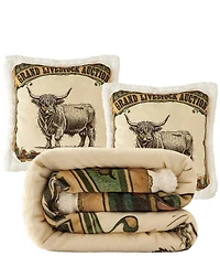 HiEnd Accents x Indigo Hill Highland Cow Campfire Sherpa Accent Pillow & Throw Blanket Mini Set