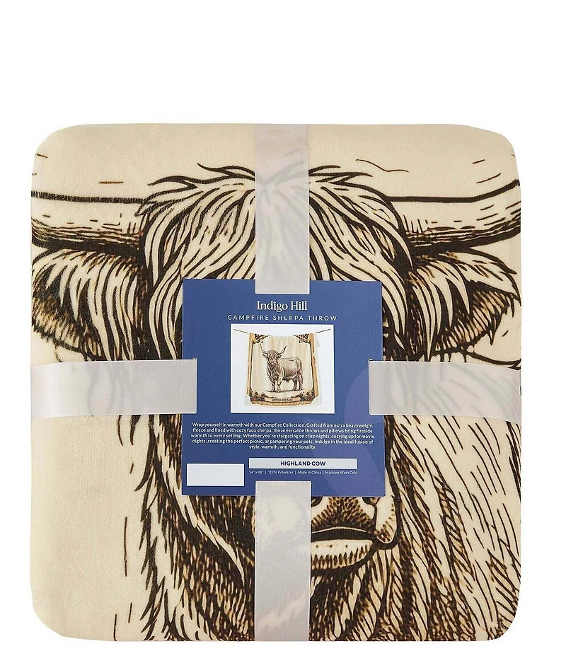 HiEnd Accents x Indigo Hill Highland Cow Campfire Sherpa Accent Pillow & Throw Blanket Mini Set