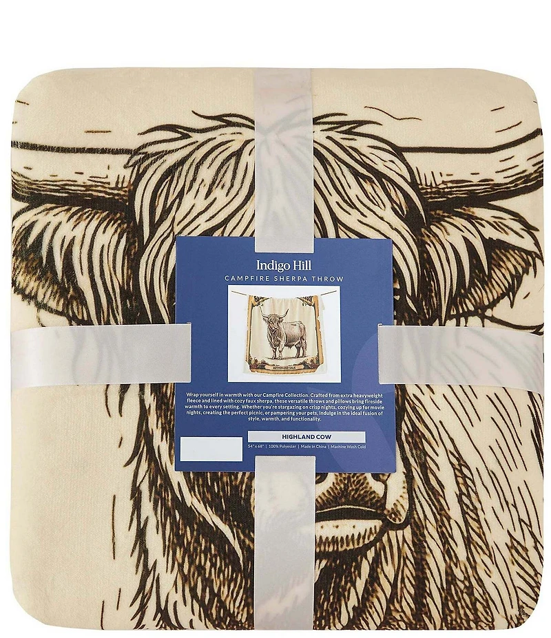 HiEnd Accents x Indigo Hill Highland Cow Campfire Sherpa Accent Throw Blanket