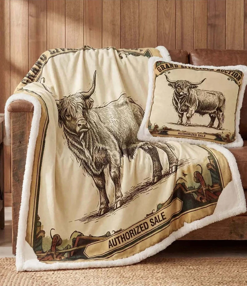 HiEnd Accents x Indigo Hill Highland Cow Campfire Sherpa Accent Throw Blanket
