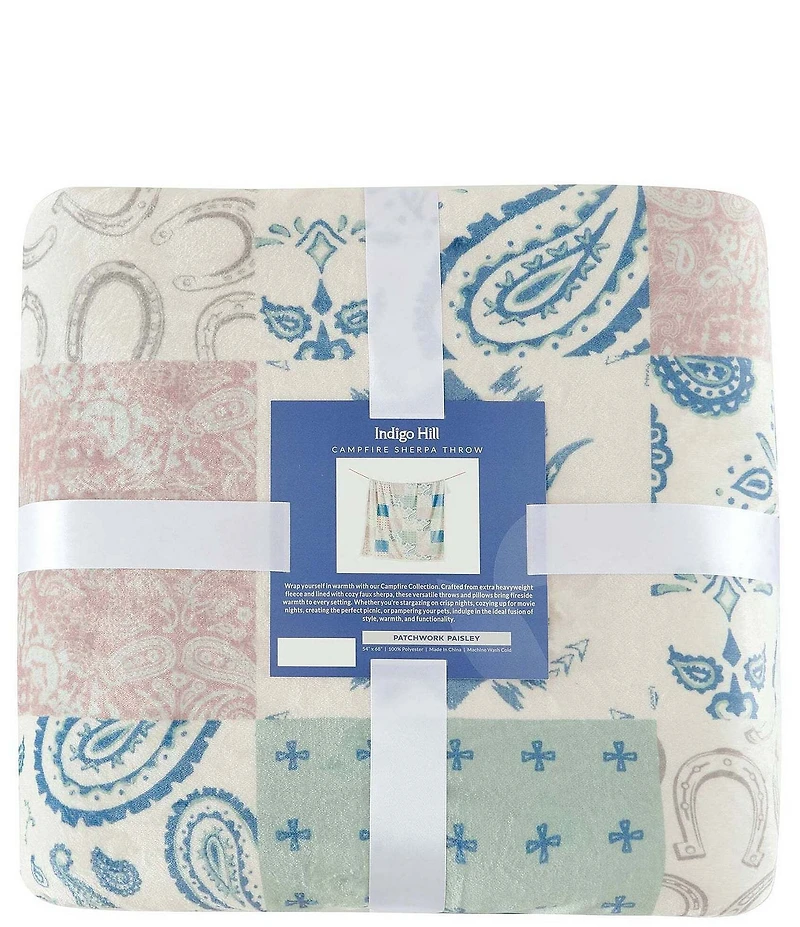HiEnd Accents x Indigo Hill Patchwork Paisley Campfire Sherpa-Backed Western Throw Blanket