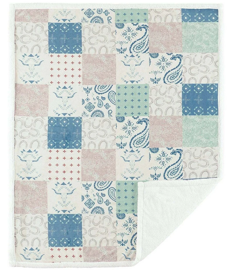 HiEnd Accents x Indigo Hill Patchwork Paisley Campfire Sherpa-Backed Western Throw Blanket