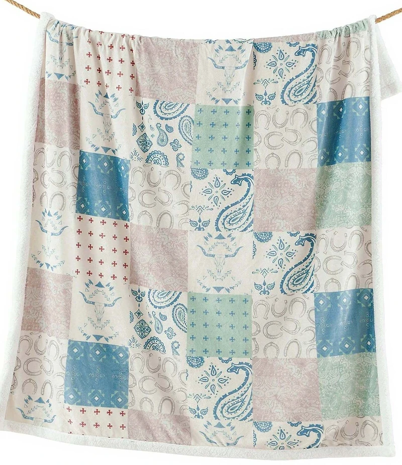 HiEnd Accents x Indigo Hill Patchwork Paisley Campfire Sherpa-Backed Western Throw Blanket