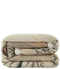 HiEnd Accents x Indigo Hill Rowena Longhorn Campfire Blooming Roses Sherpa-Backed Western Throw Blanket