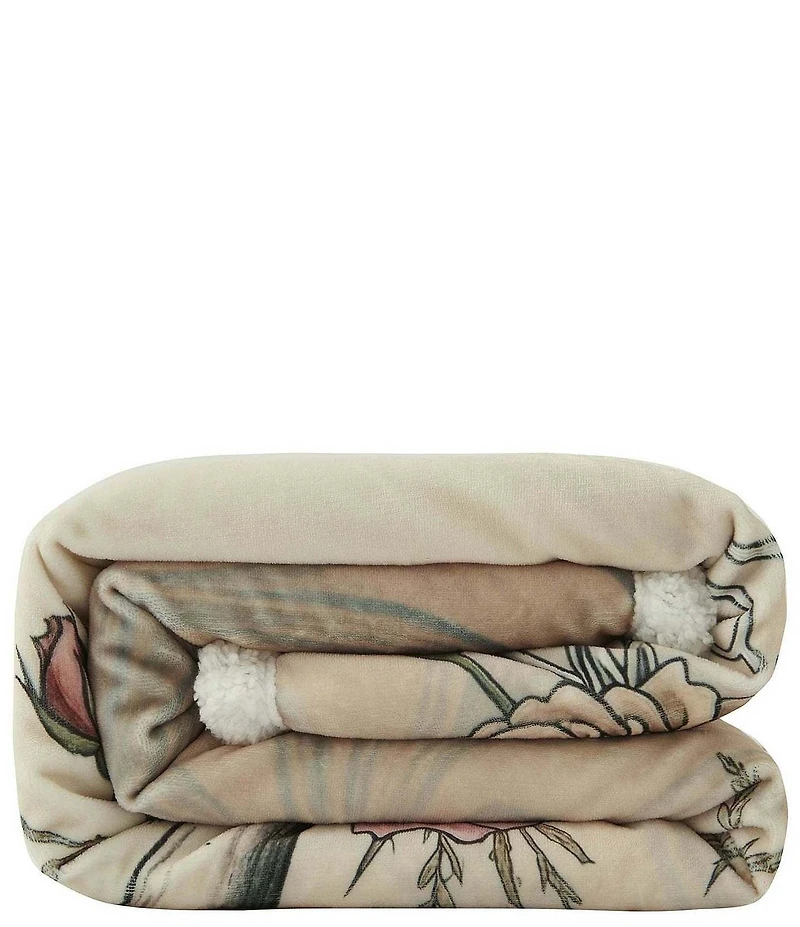 HiEnd Accents x Indigo Hill Rowena Longhorn Blooming Roses Sherpa Western Throw Blanket