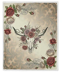 HiEnd Accents x Indigo Hill Rowena Longhorn Blooming Roses Sherpa Western Throw Blanket