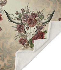 HiEnd Accents x Indigo Hill Rowena Longhorn Blooming Roses Sherpa Western Throw Blanket
