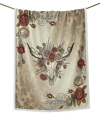 HiEnd Accents x Indigo Hill Rowena Longhorn Blooming Roses Sherpa Western Throw Blanket
