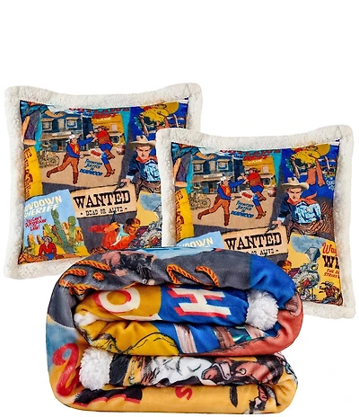 HiEnd Accents x Indigo Hills Bandits & Heroes Campfire Sherpa Accent Pillows and Throw Blanket Throw Set