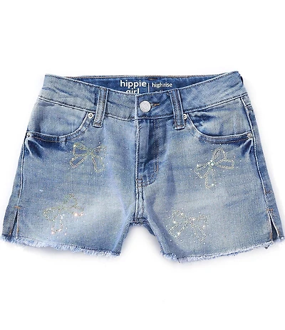 Hippie Girl Big Girls Denim Bling Bow Shorts
