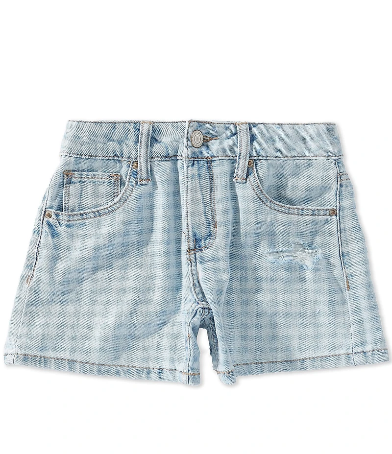 Hippie Girl Big Girls Destructed Gingham Print Denim Shorts
