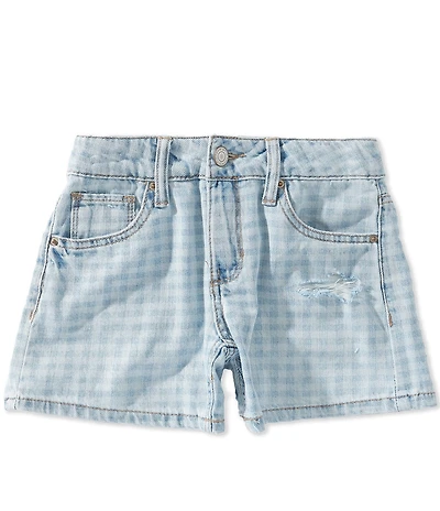 Hippie Girl Big Girls Destructed Gingham Print Denim Shorts
