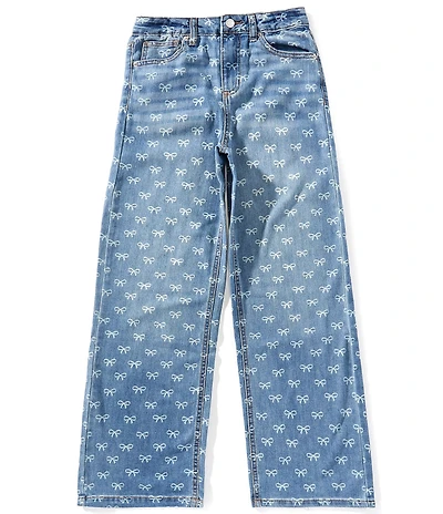 Hippie Girl Big Girls Mini-Bow-Discharge-Printed 5-Pocket Wide-Leg Jeans