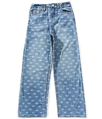 Hippie Girl Big Girls Mini-Bow-Discharge-Printed 5-Pocket Wide-Leg Jeans