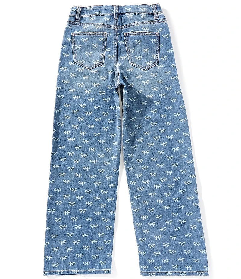 Hippie Girl Big Girls Mini-Bow-Discharge-Printed 5-Pocket Wide-Leg Jeans