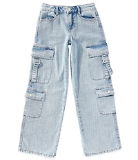 Hippie Girl Big Girls Novelty Denim Wide Leg Cargo Pocket Jeans