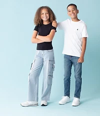 Hippie Girl Big Girls Novelty Denim Wide Leg Cargo Pocket Jeans