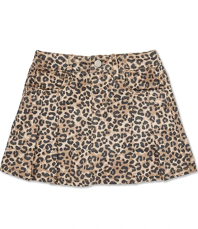 Hippie Girl Big Girls Pleated Leopard Print Denim Skirt